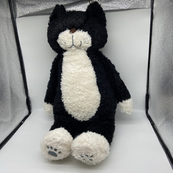 Big Squishies Other - Tuxedo Cat Plush Stuffed Animal Black White Shaggy Fur Paw Prints 15 Inch